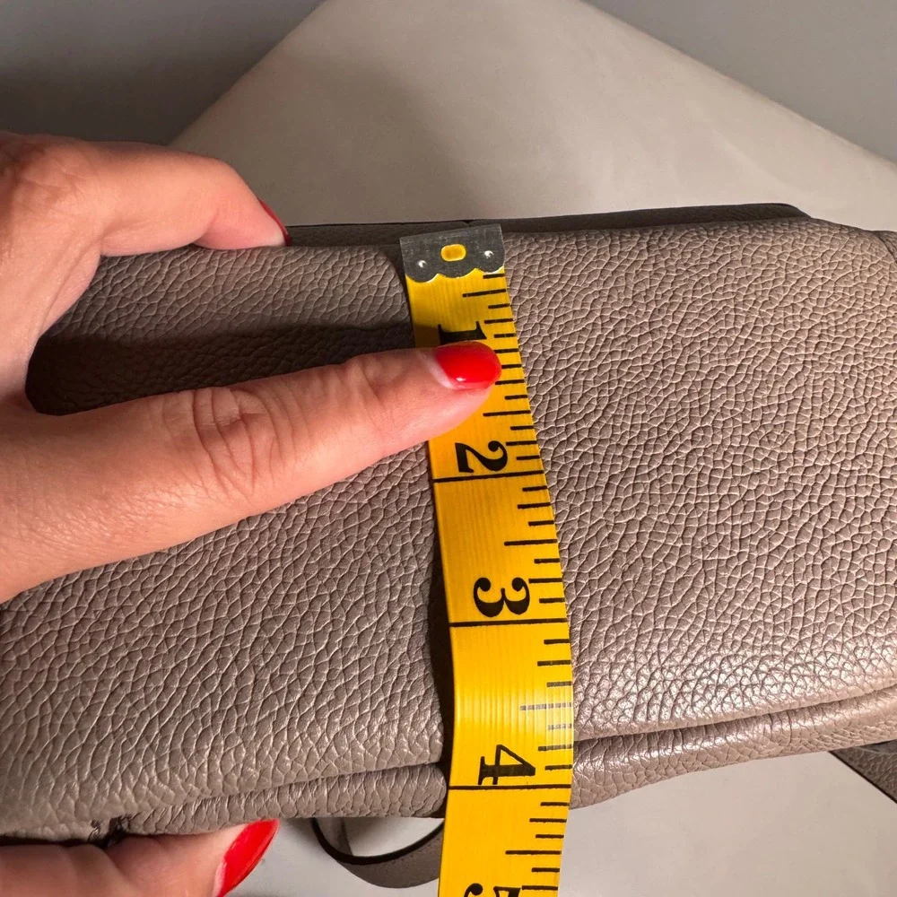 Kate Spade Mini Nicole Taupe Leather Backpack Gold Zip Pebble Minimalist Chic